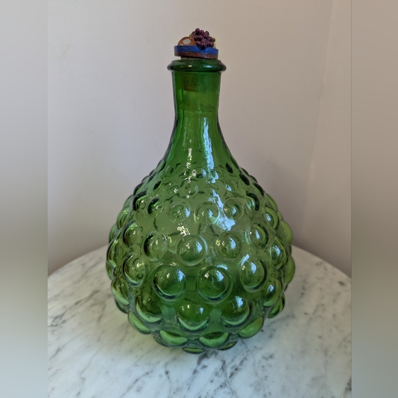 Source Unknown Other - Vintage MCM Forest Green Bubble Bottle, Art Glass